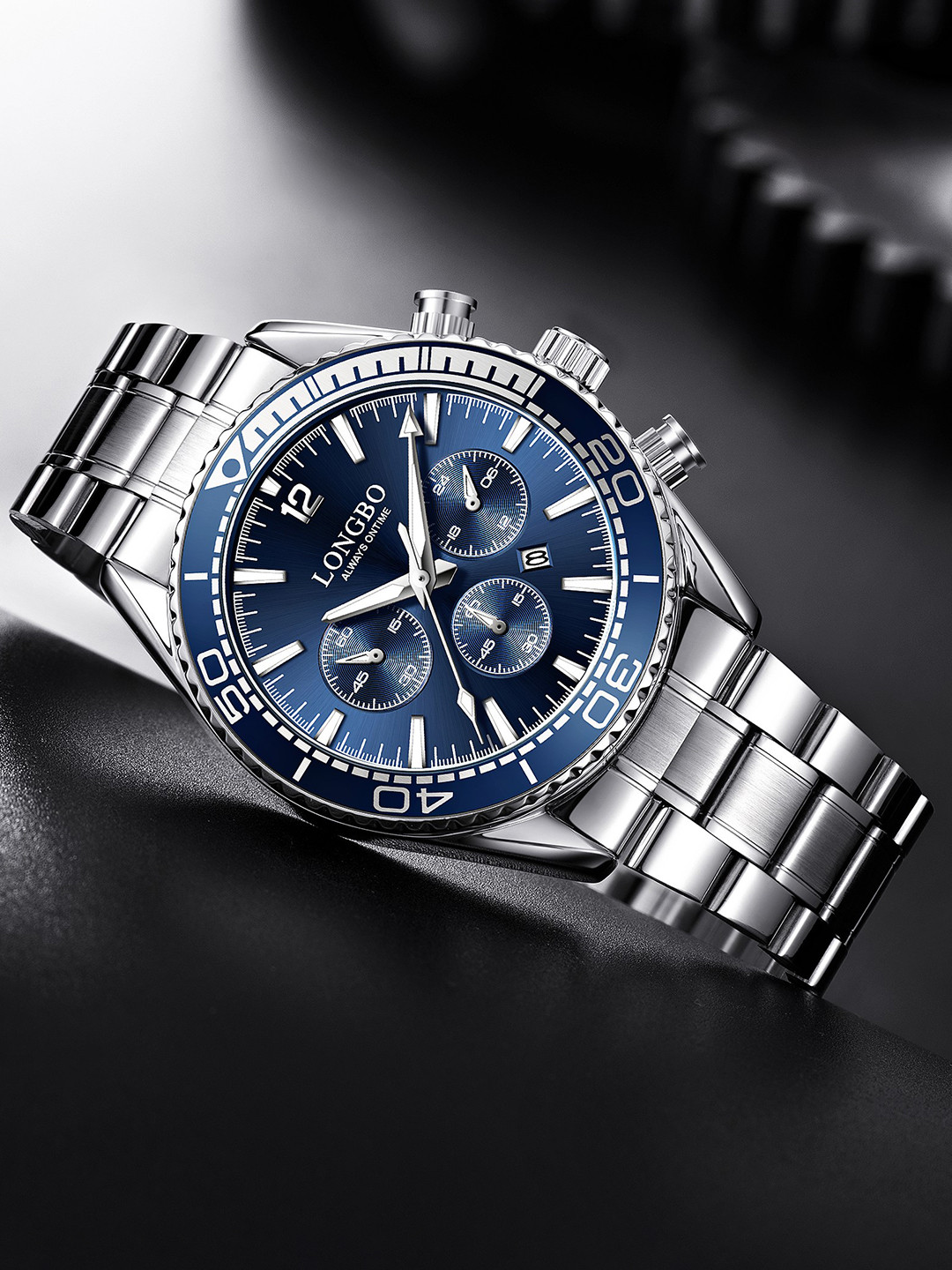 LONGBO Men Stainless Steel Straps Analogue Watch Long-83096-Silver-Blue-0