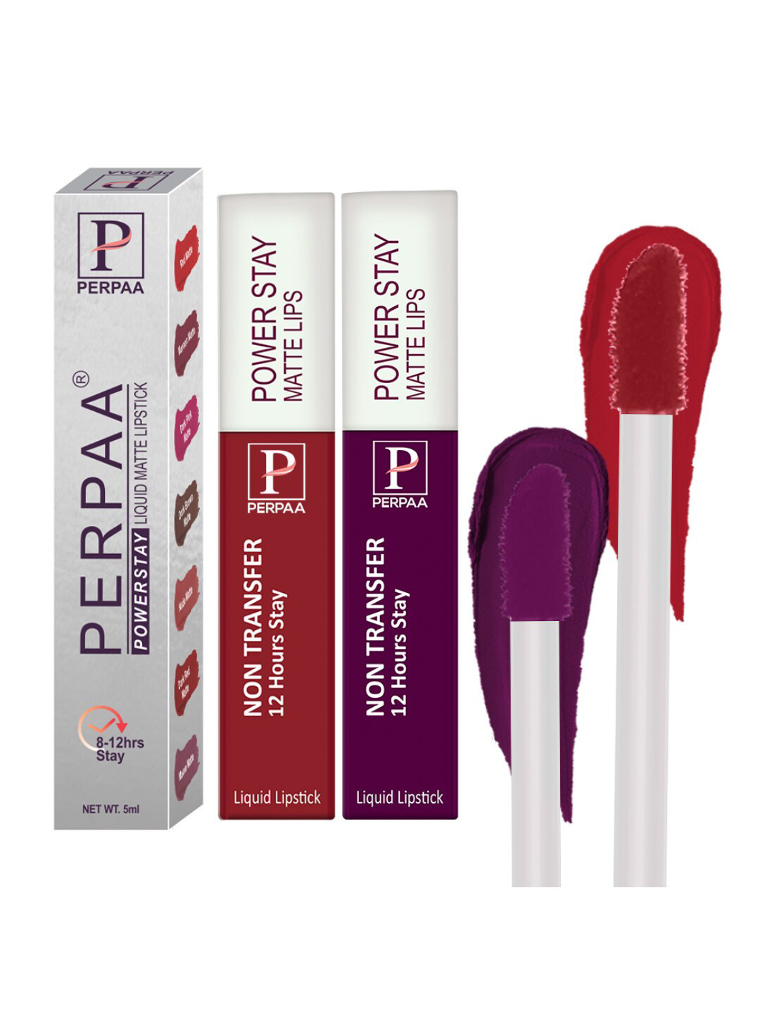 PERPAA Set of 2 Power Stay Liquid Matte Lipsticks 5ml Each - Apple Red+Wine