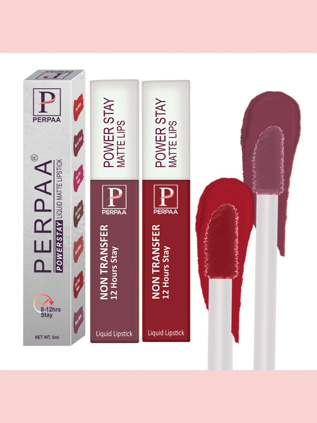 PERPAA Set of 2 Power Stay Liquid Matte Lipsticks 5ml Each - Apple Red+Mauve