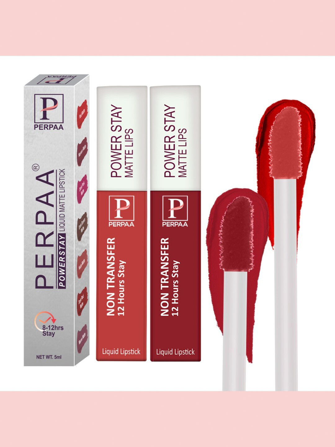 PERPAA Set of 2 Power Stay Liquid Matte Lipsticks 5ml Each - Red+Apple Red