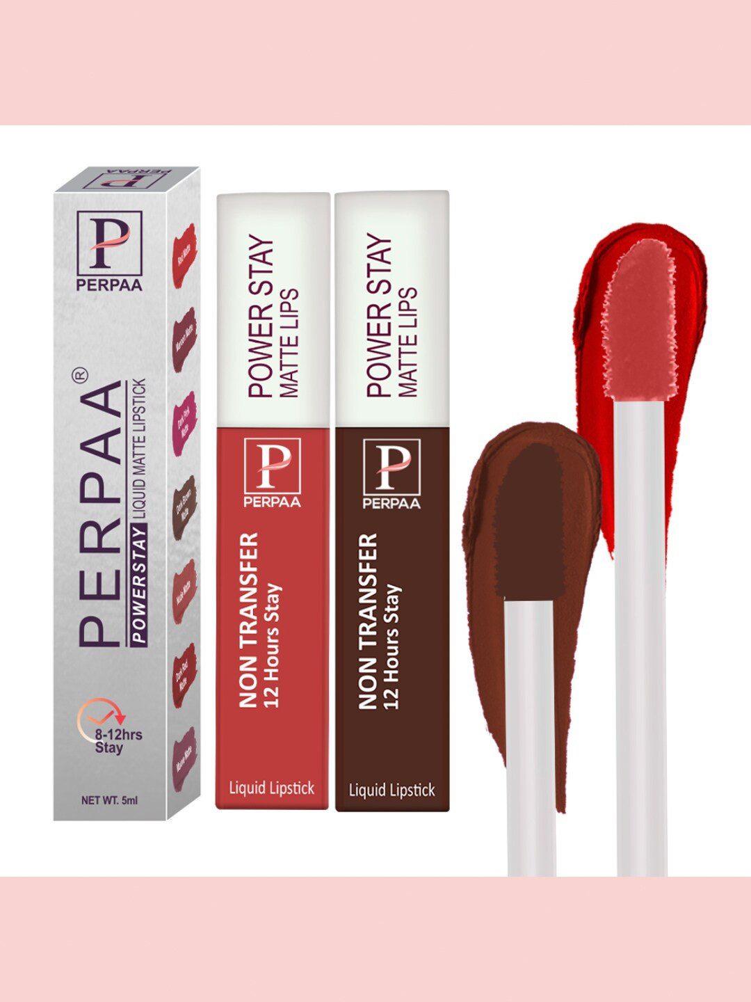 PERPAA Set of 2 Power Stay Liquid Matte Lipstick - 5ml Each - Red 01 & Brown 16
