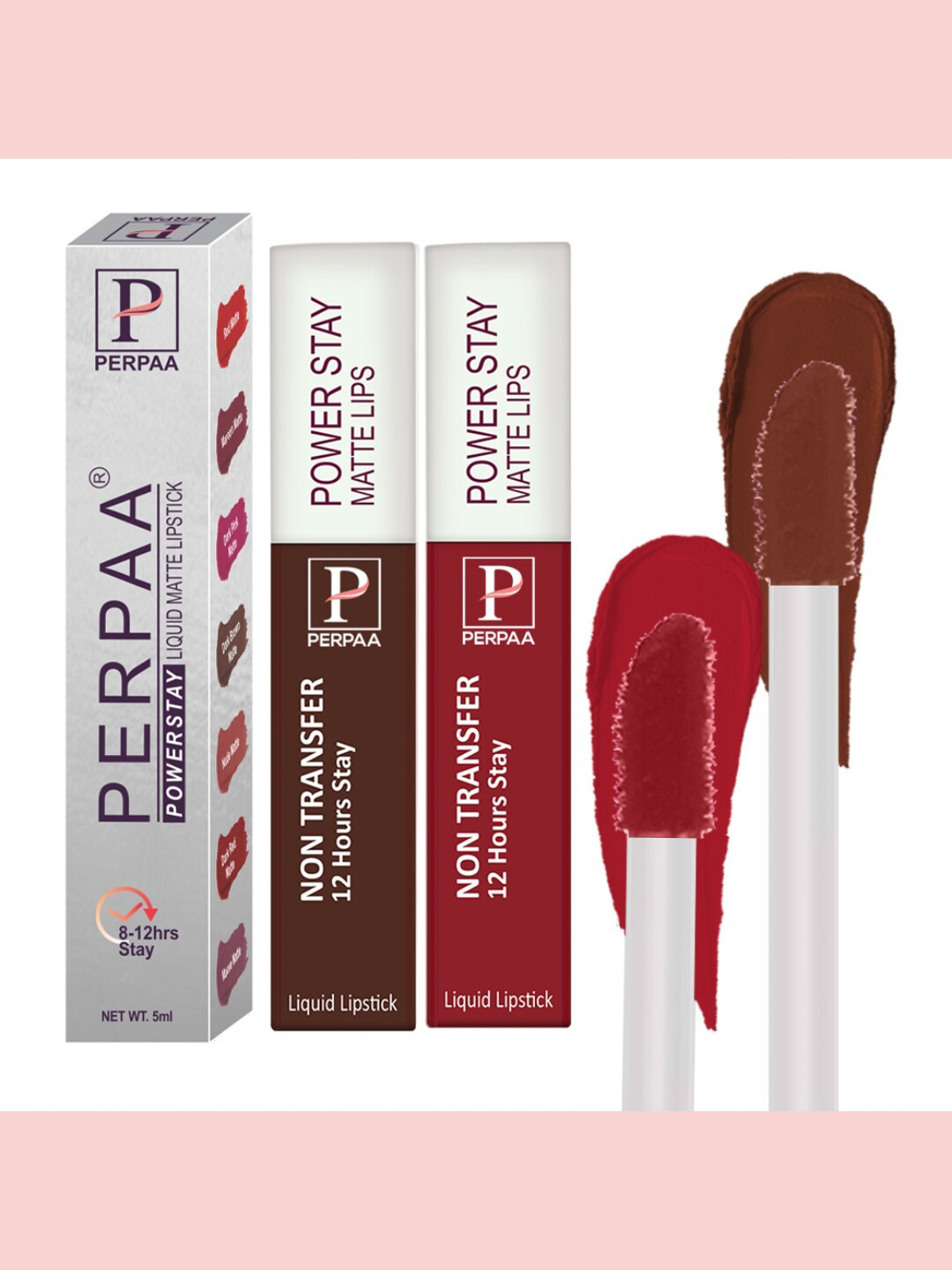 PERPAA Set of 2 Power Stay Liquid Matte Lipstick - 5ml Each - Brown 16 & Apple Red 22