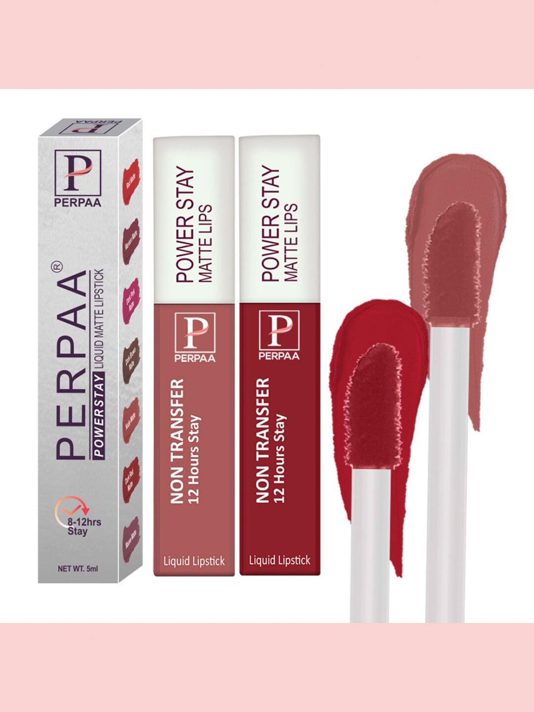 PERPAA Set of 2 Power Stay Liquid Matte Lipstick - 5ml Each - Nude 21 & Apple Red 22