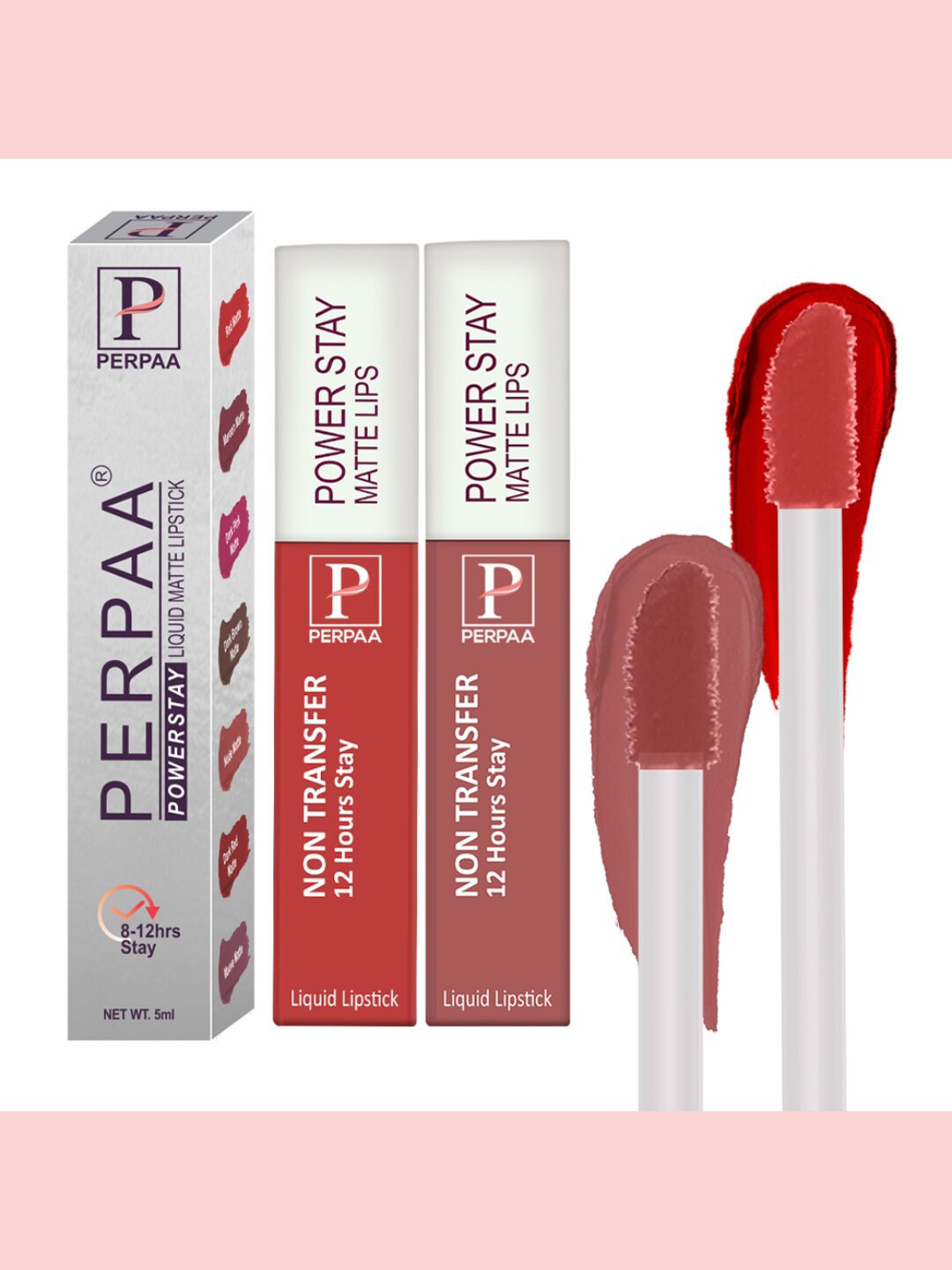 PERPAA Set of 2 Power Stay Liquid Matte Lipstick - 5ml Each - Red 01 & Nude 21
