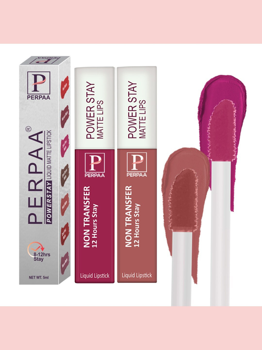 PERPAA Set of 2 Power Stay Liquid Matte Lipstick - 5ml Each - Pink 10 & Nude 21