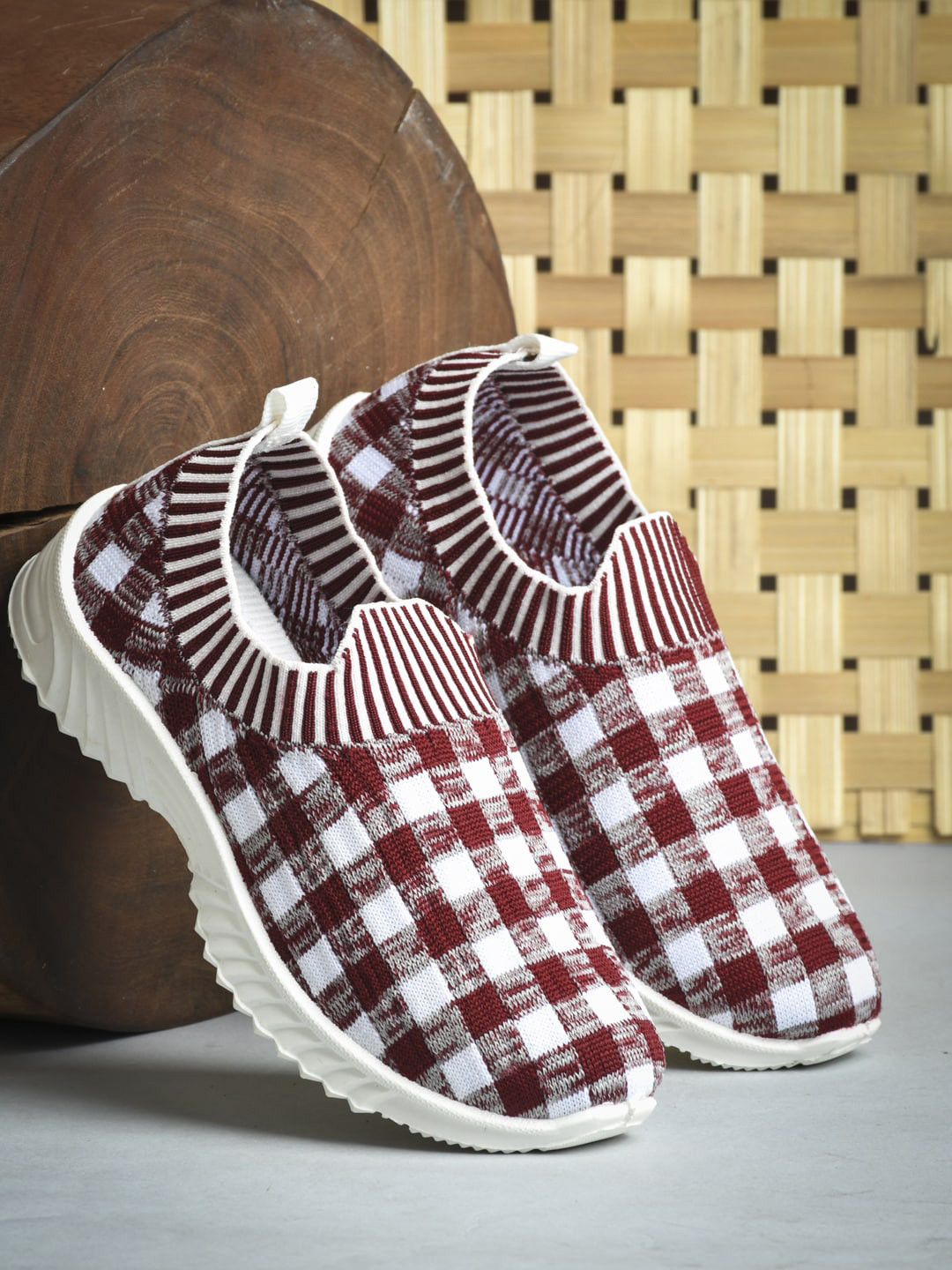 BAESD Kids Checked Flyknit Slip-On Sneakers