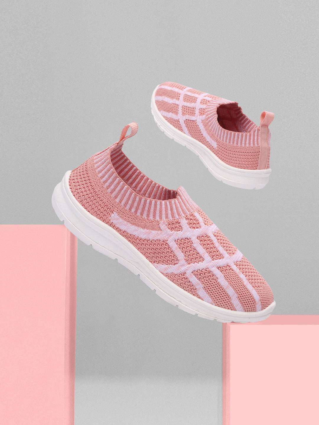 BAESD Girls Textured Round Toe Lightweight Textile Slip-On Sneakers