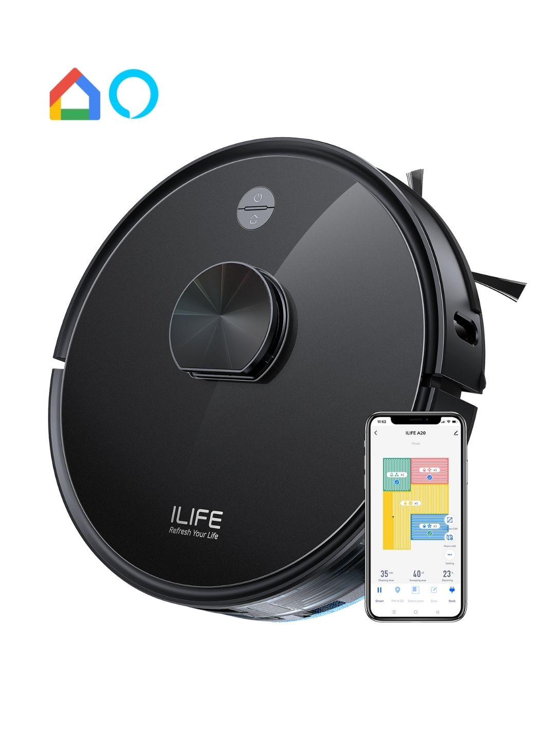ILIFE Black A20 LiDAR Robot Vacuum Cleaner