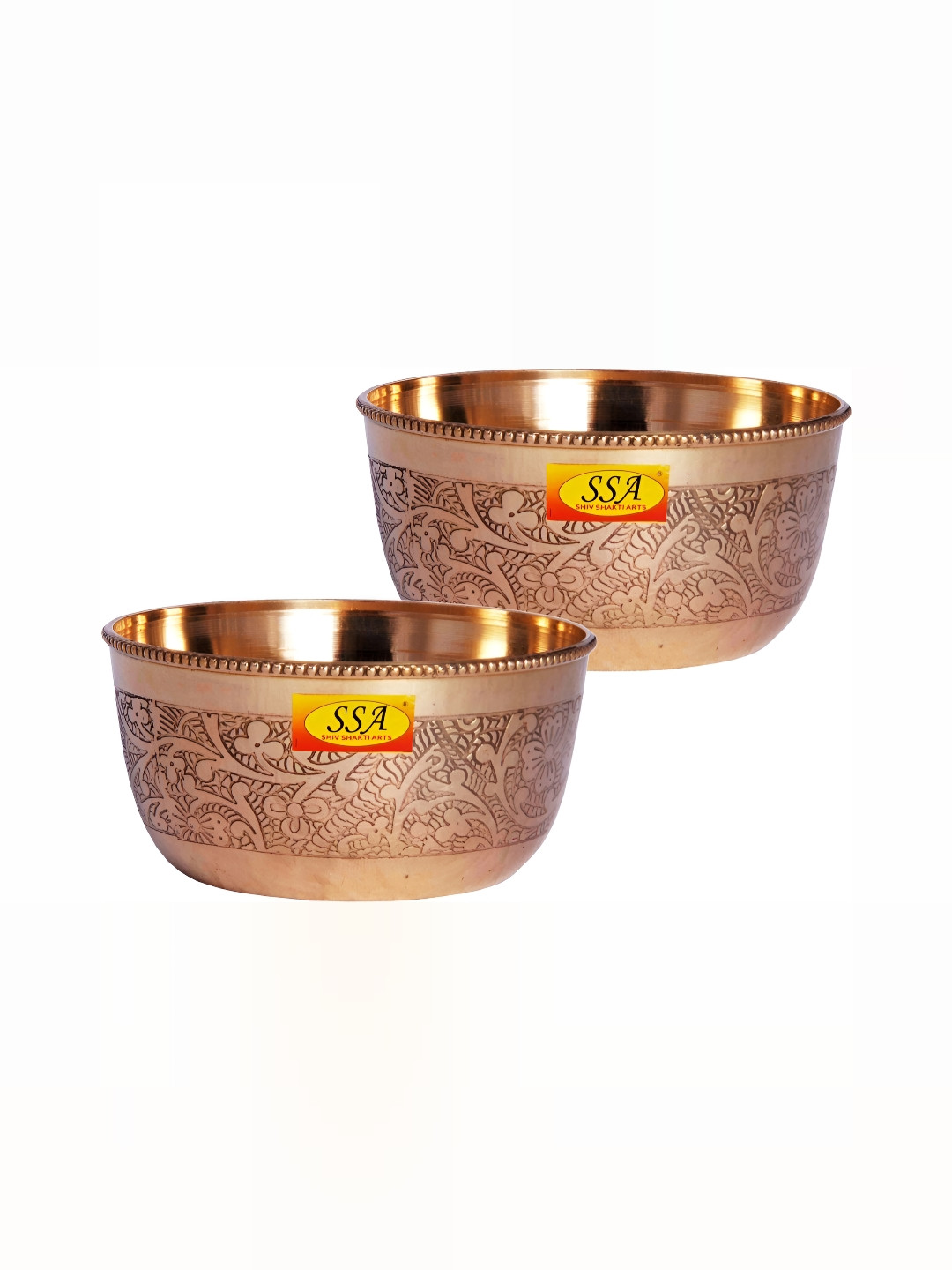 Shivshakti Arts Yellow 2 Pieces Brass Textured Bowls 150 ml Each