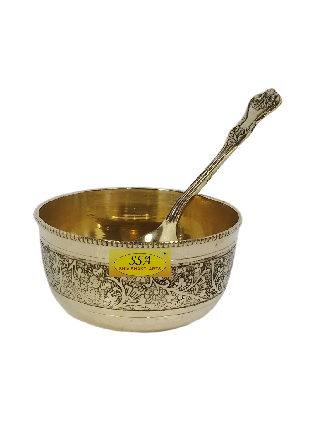 Shivshakti Arts Gold Toned 2 Pieces Brass Glossy Bowls With Spoons 150 ml