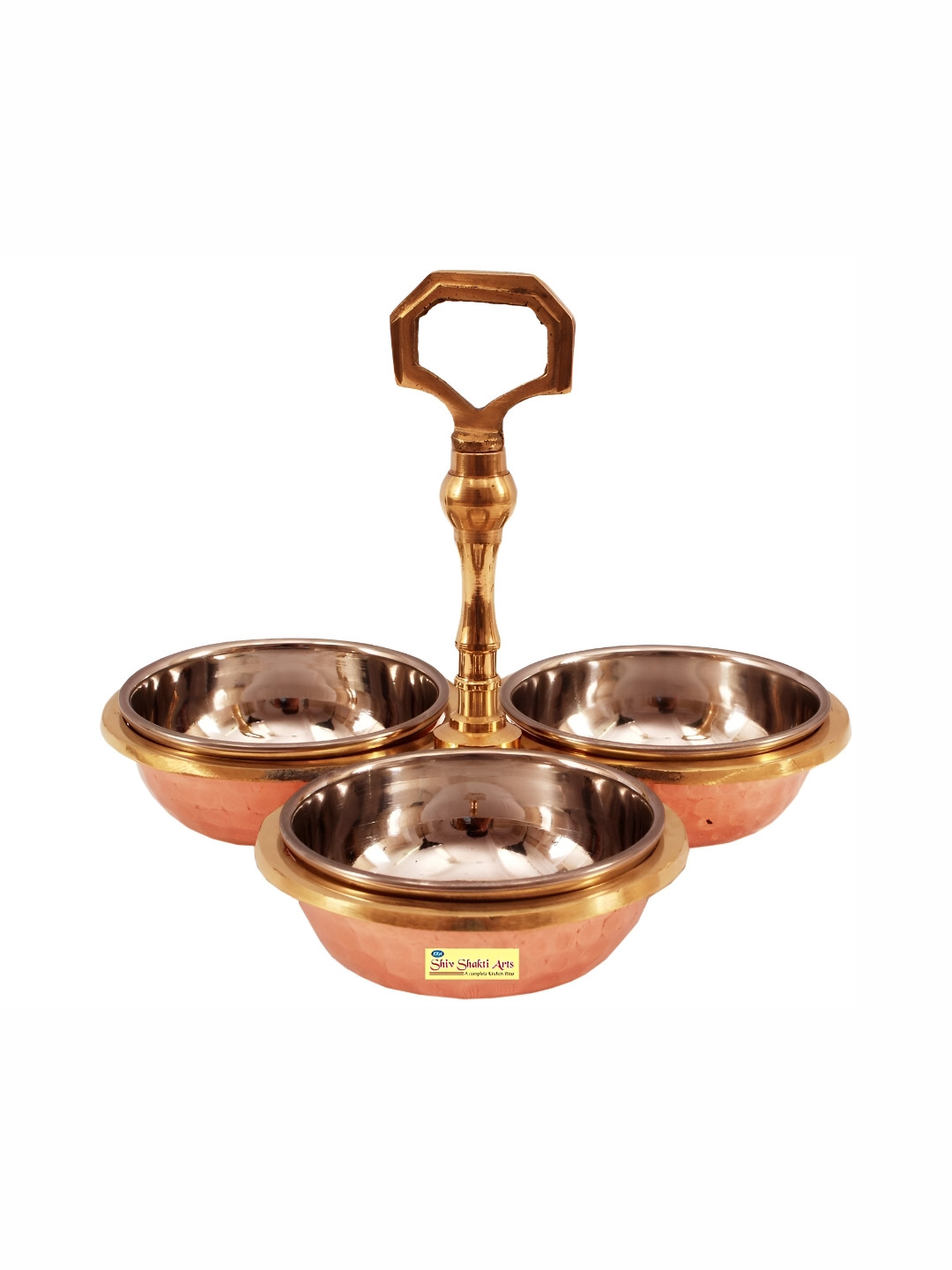 Shivshakti Arts Brown Pickle Compartment Copper Bowl