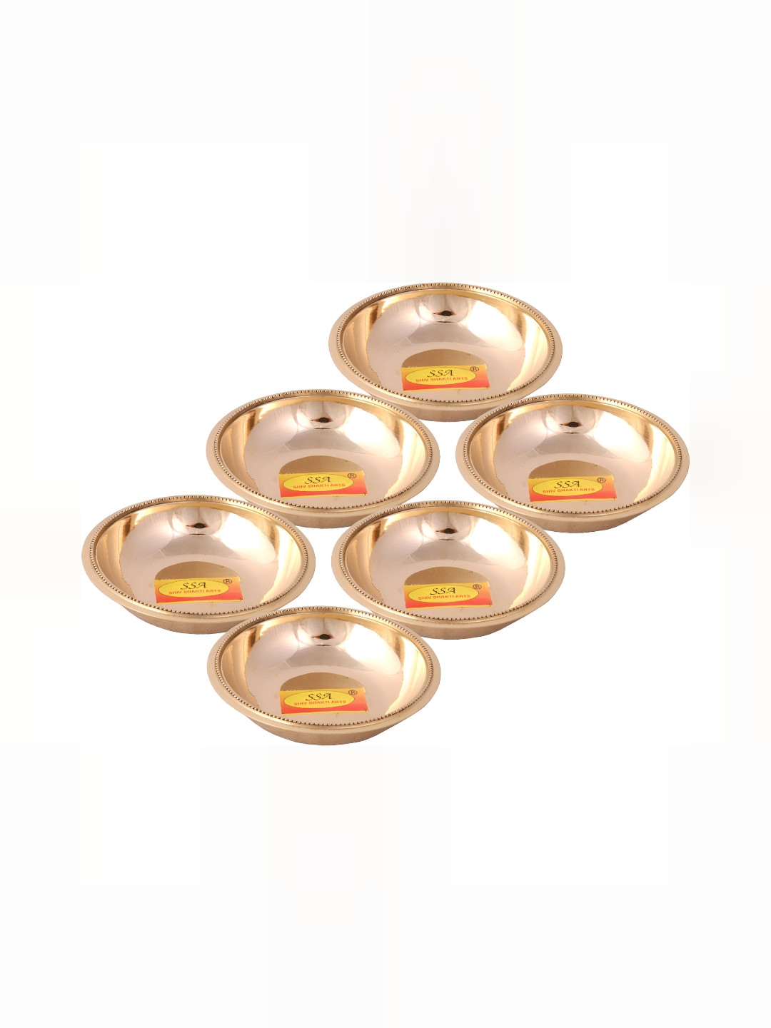 Shivshakti Arts Yellow 6 Pieces Glossy Brass Dessert Bowls 50 ml