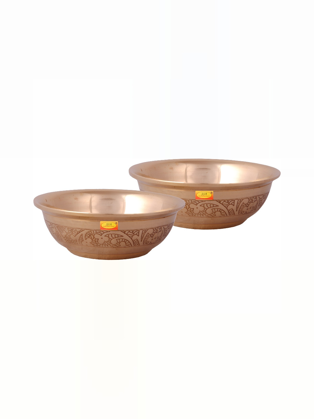 Shivshakti Arts Yellow 2 Pieces Textured Brass Glossy Bowls 120 ml