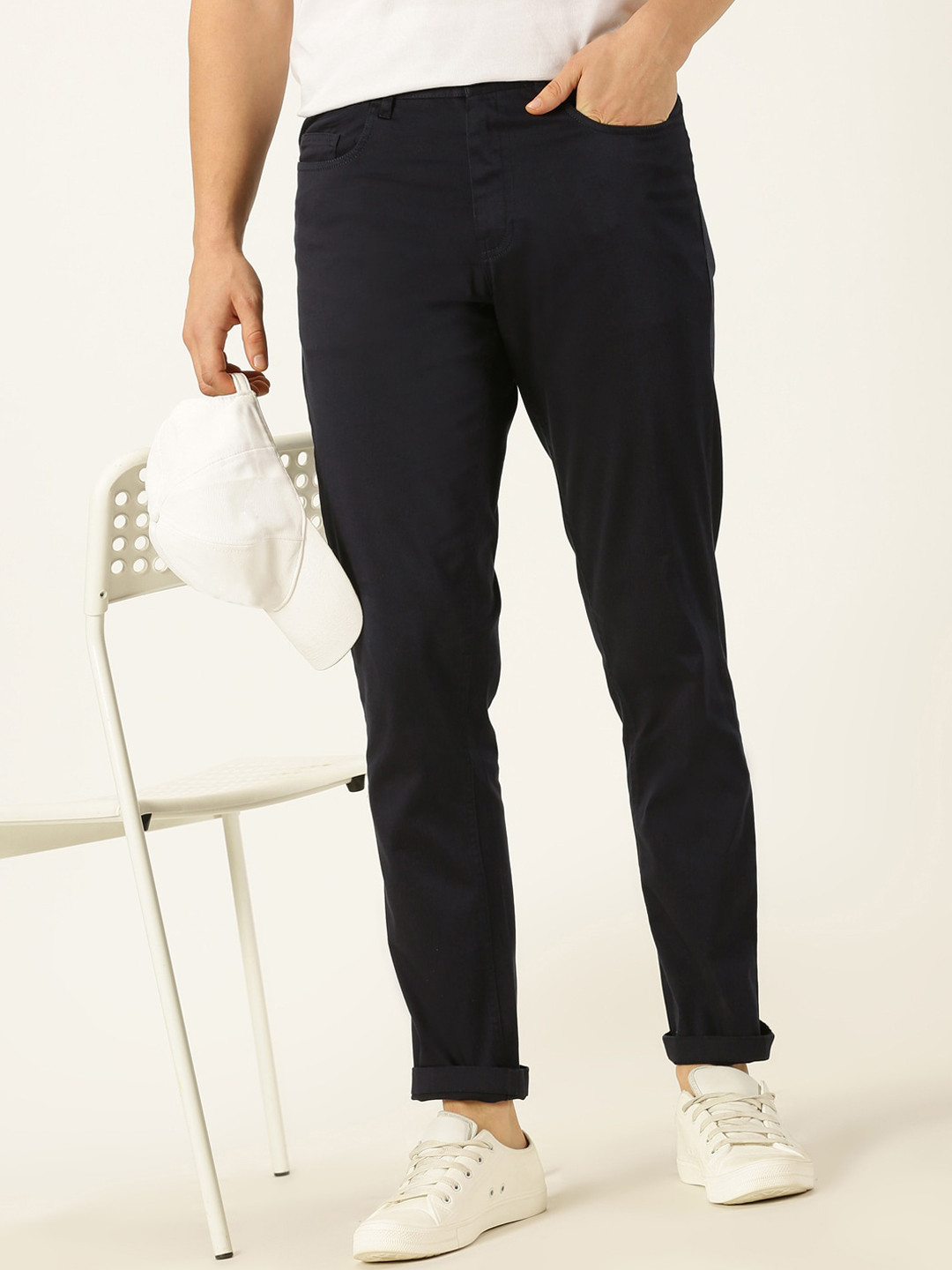 Harvard Men Navy Blue Smart Mid Rise Chinos