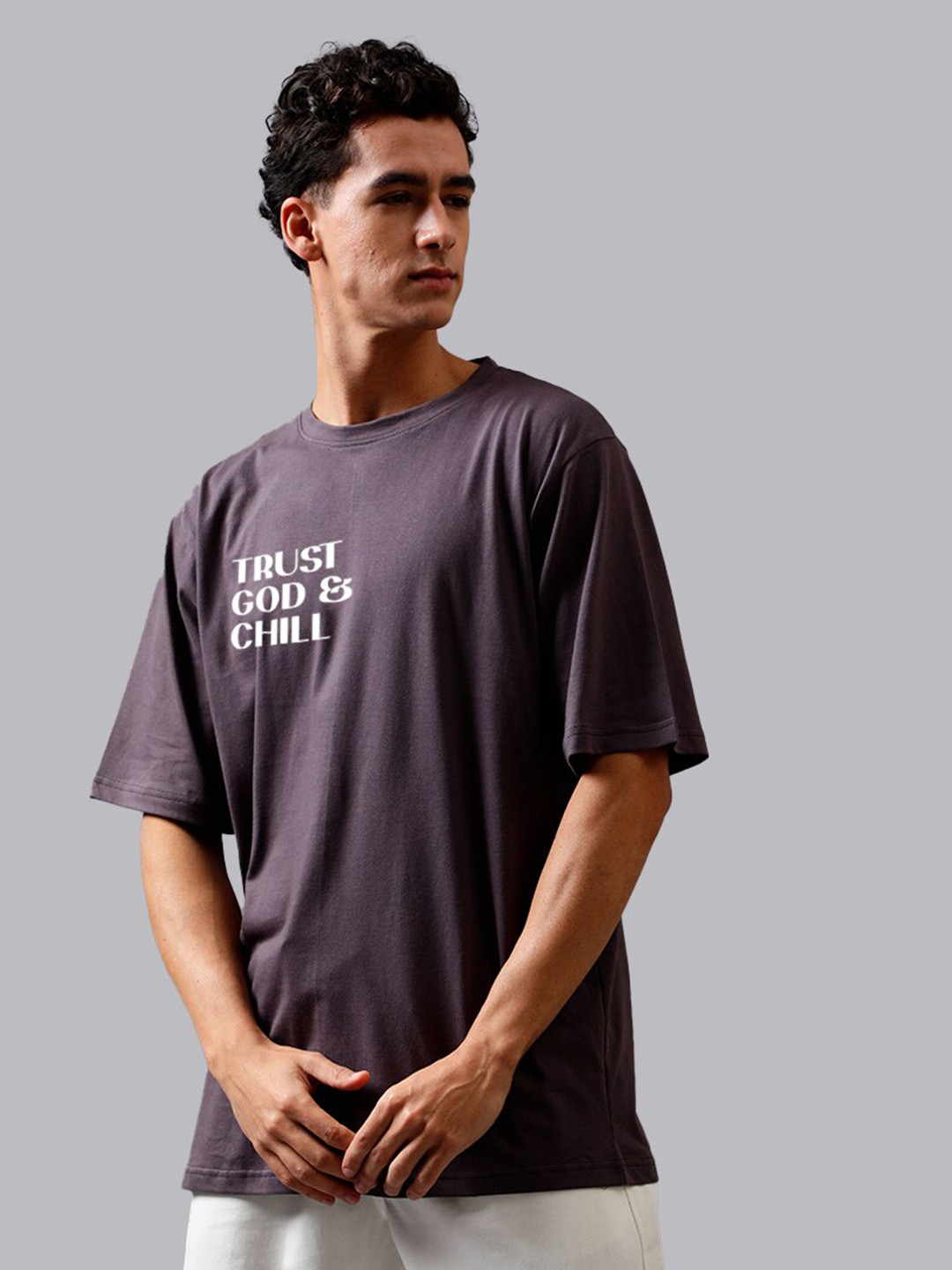 Trust God & Chill Typography Oversized Cotton T-shirt