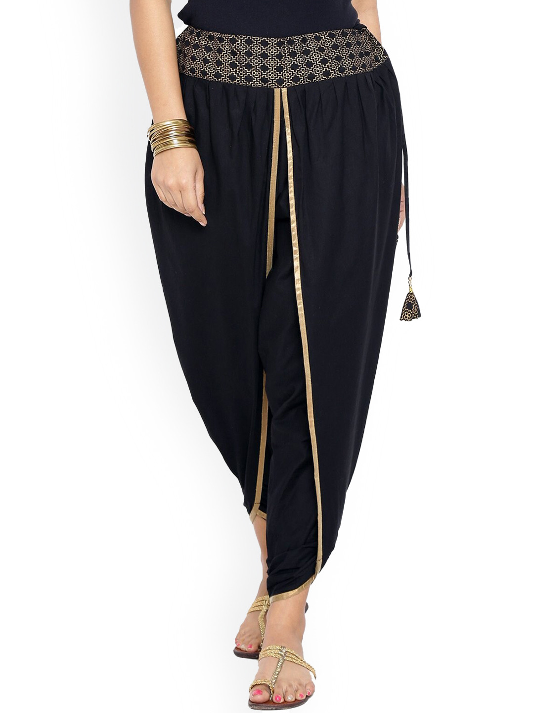 9rasa Women Hand Block Printed Cotton Mid-Rise Dhoti Pant