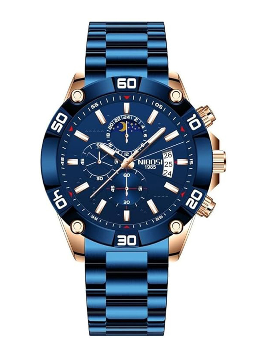 Nibosi Men Stainless Steel Bracelet Style Straps Analogue Watch NB-2502-Mtl-Blue-Blue