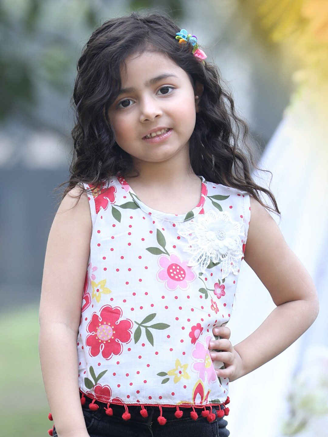Cutiekins Girls Floral Print Sleeveless Cotton Crop Top