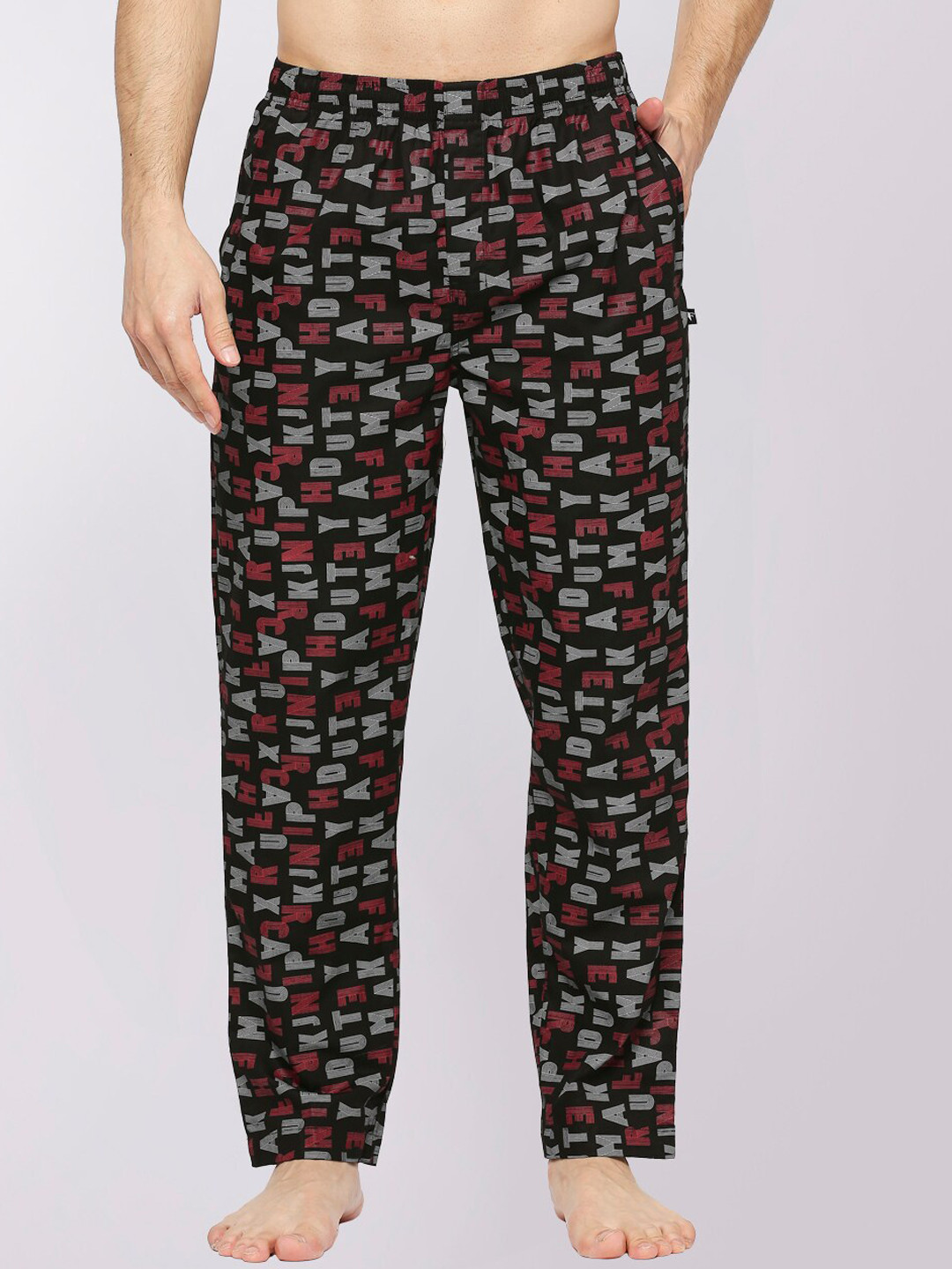 FRENCHIE Men Printed Cotton Mid-Rise Lounge Pant