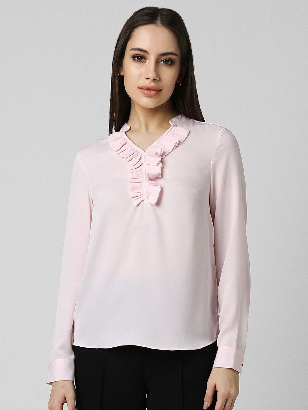 Van Heusen Woman Shirt Style Embellished V-Neck Formal Top