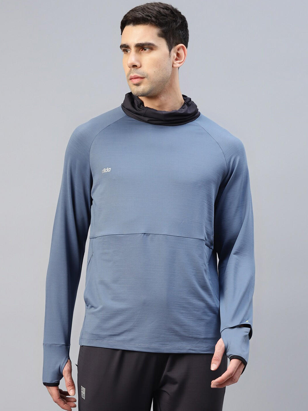 DIDA Men Urban-Style Quick-Dry Active High Turtle Neck Full-Sleeve with Gloves Sports T-Shirt