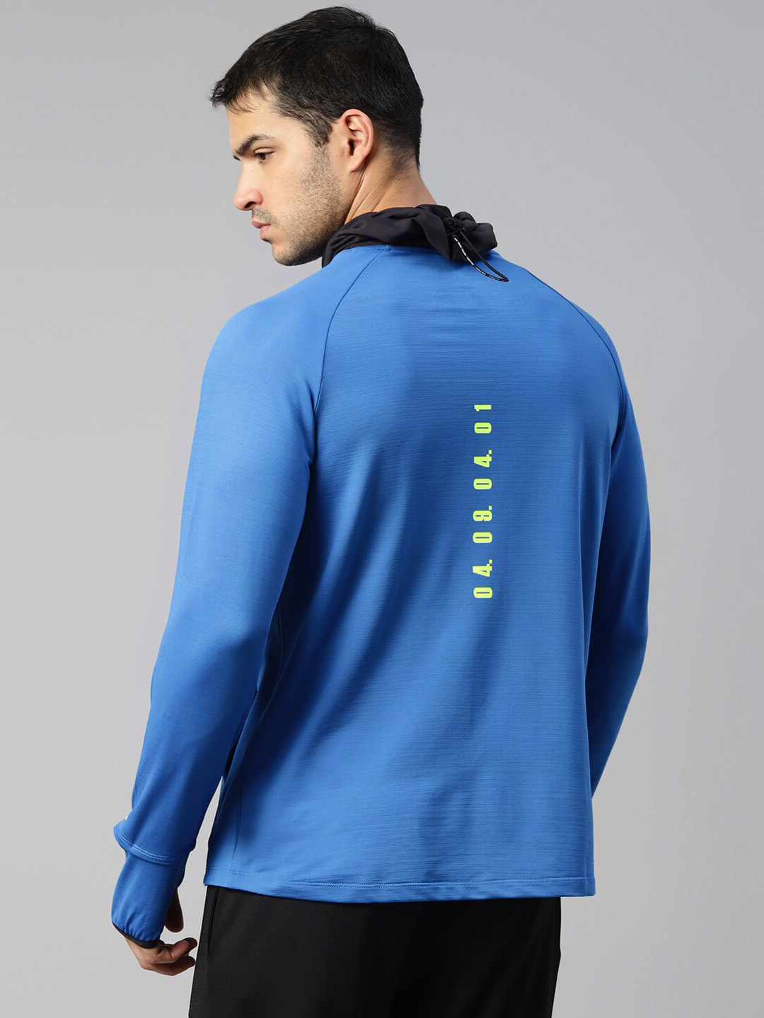 DIDA Men Quick-Dry Activewear High Turtle Neck Full-Sleeve with Gloves Sports T-Shirt