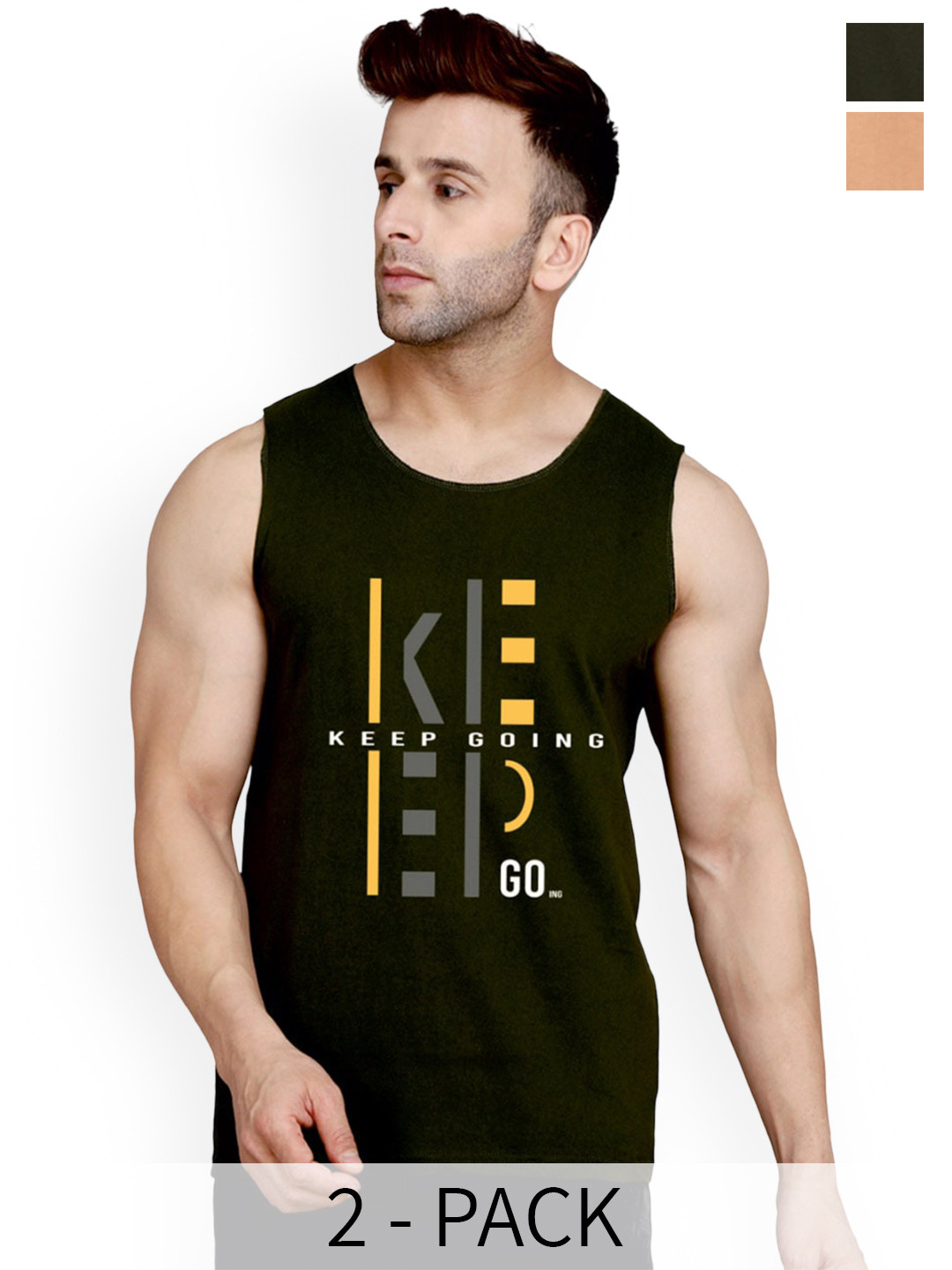 SLOWLORIS Pack Of 2 Cotton Innerwear Vest SL26 ( OLIVE KEEP ) ( BLACKRUST FRD )-BLACKRUST