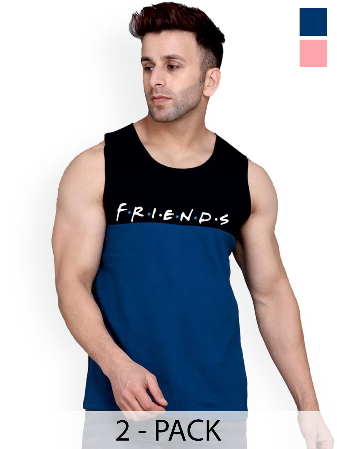 SLOWLORIS Pack of 2 Cotton Innerwear Vests SL26 ( PEACH KEEP ) ( BLACKPEACOCK FRD )