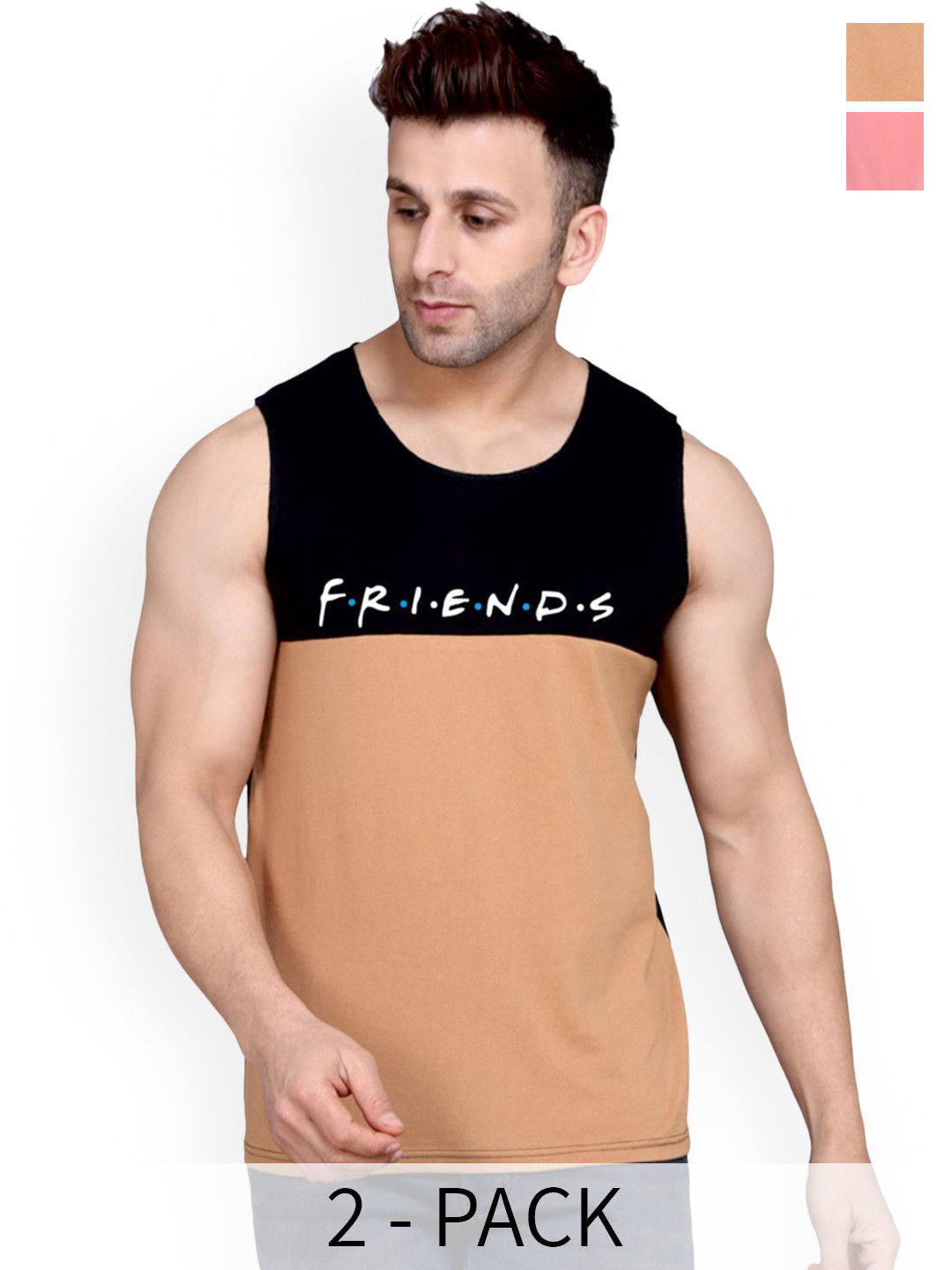 SLOWLORIS Pack of 2 Printed Cotton Innerwear Vests SL26 ( PEACH KEEP ) ( BLACKRUST FRD )