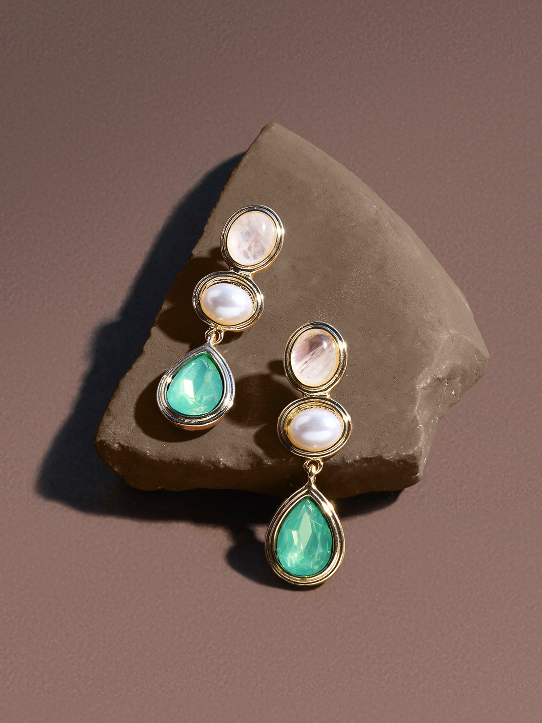 Accessorize Pearl & Gem Studded Teardrop Shaped Drop Earrings