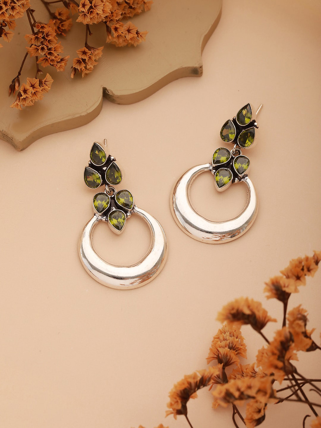 Saraf RS Jewellery Silver-Plated Crystal Studded Drop Earrings