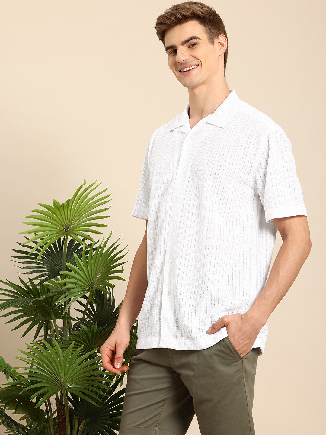 Mast & Harbour Semi Sheer Cuban Collar Relaxed Fit Casual Shirt