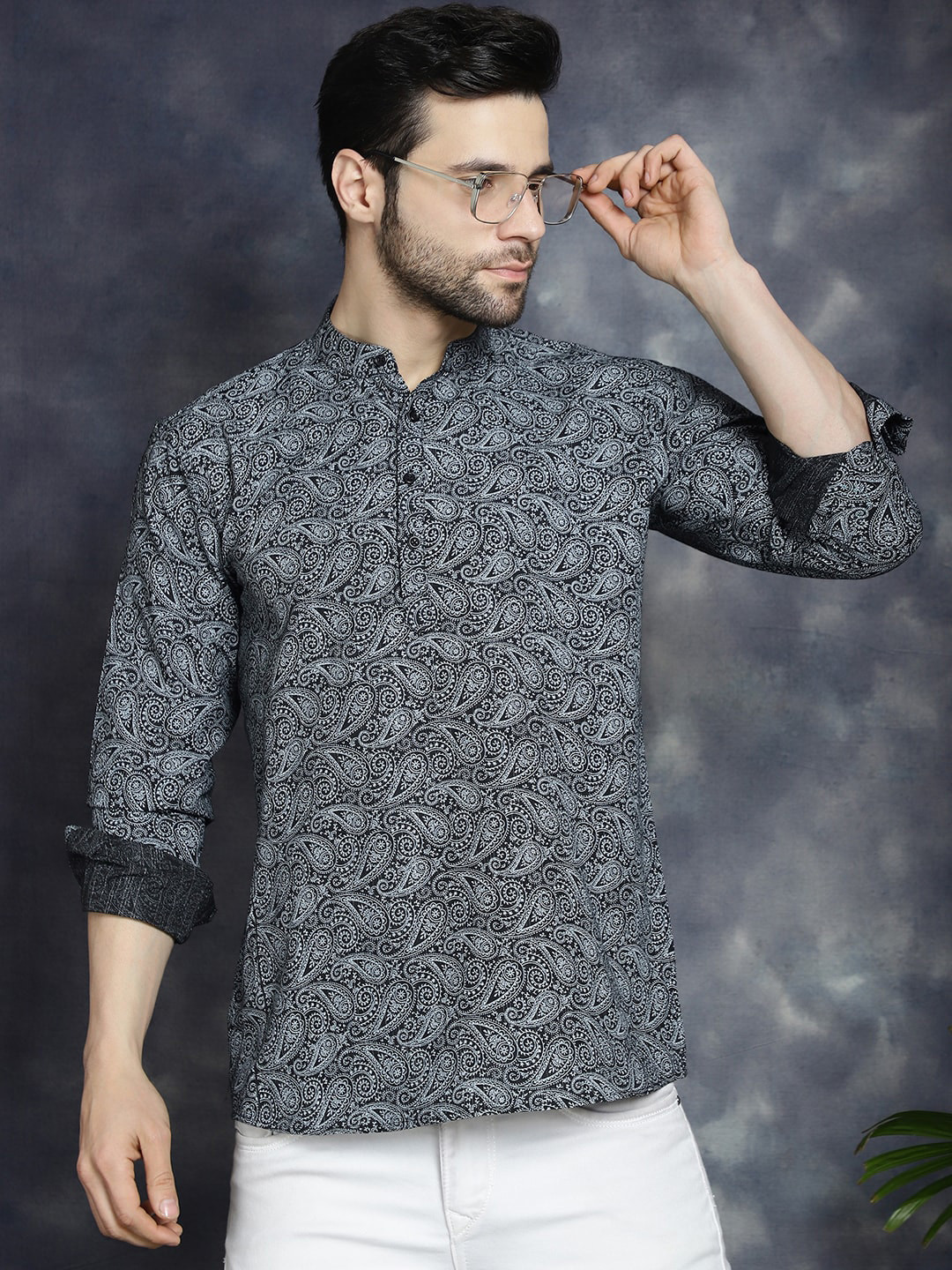 Anouk Black Paisley Printed Cotton Short Kurta