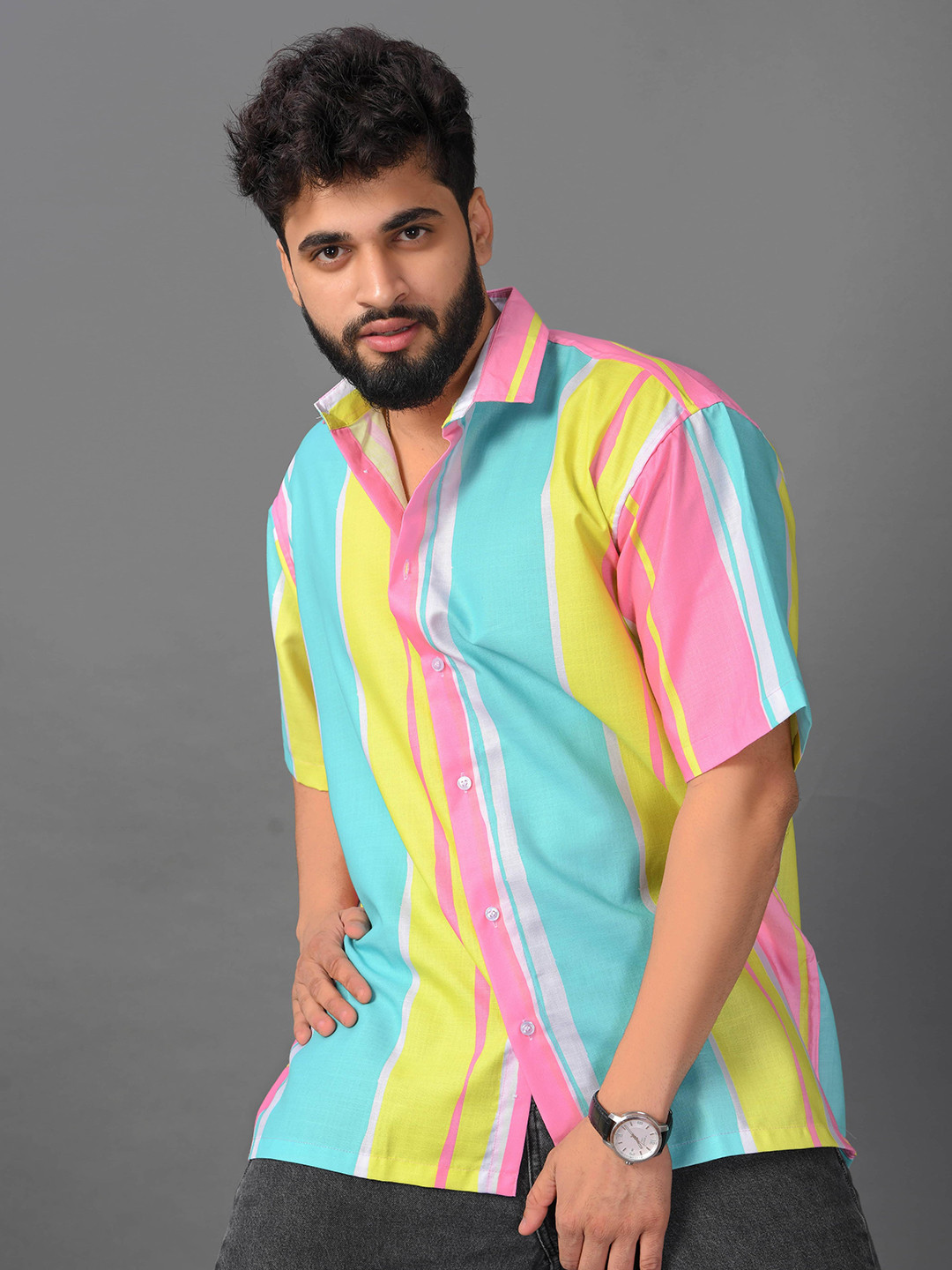 Colorful Vertical Striped Relaxed Fit Casual Shirt