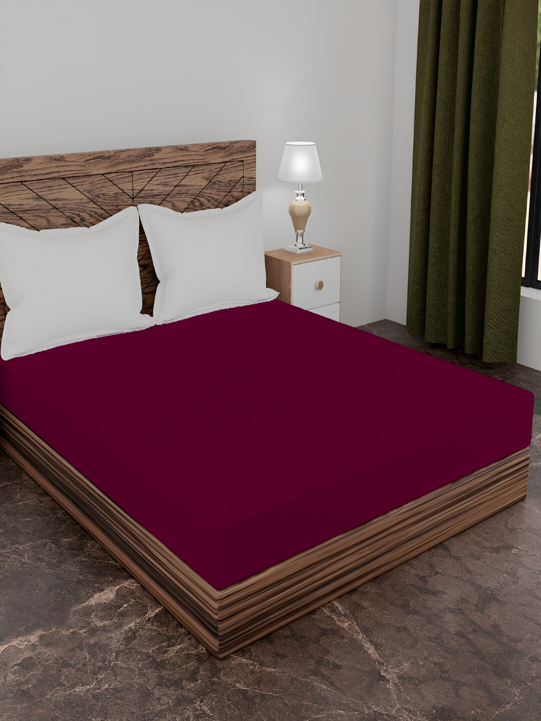 AJISH Maroon Terry Cotton Water Resistant Mattress Protector