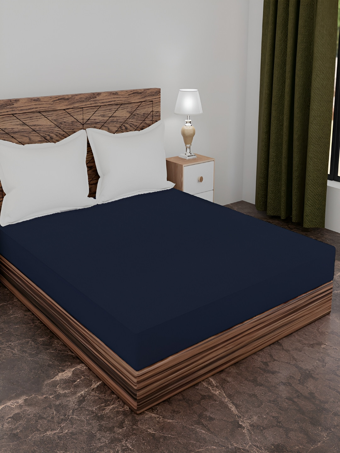 AJISH Navy Blue Terry Cotton 210 GSM Water Resistant Mattress Protector