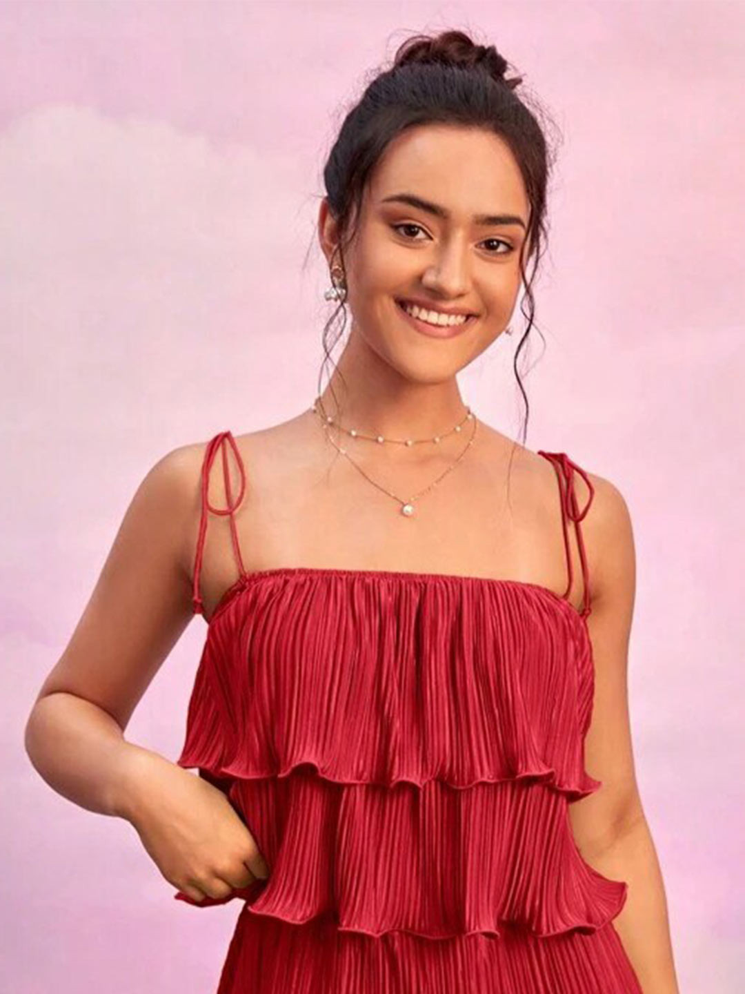 ATRAENTA Layered Shoulder Straps Satin Top