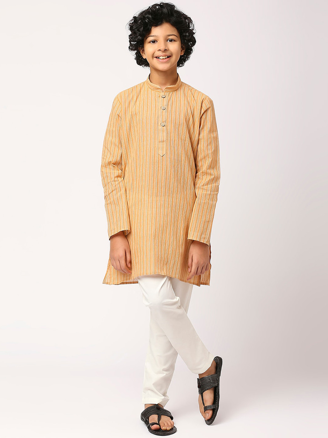 RAJUBHAI HARGOVINDAS Boys Thread Work Grandeur & Majestic Artwork Straight Cotton Kurta