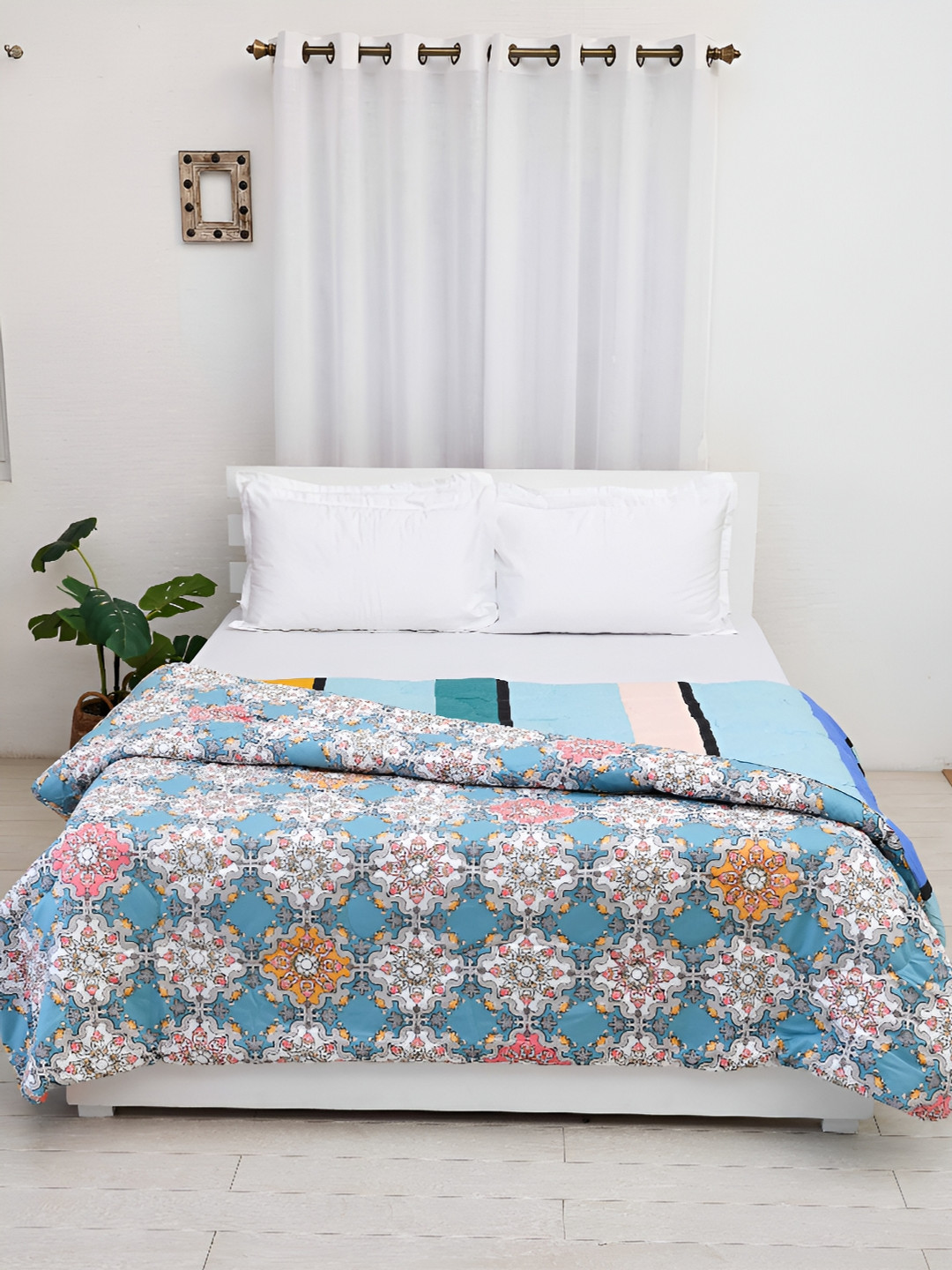 Ariana Blue & Pink Ethnic Motifs Microfiber 150 GSM Double Bed Comforter