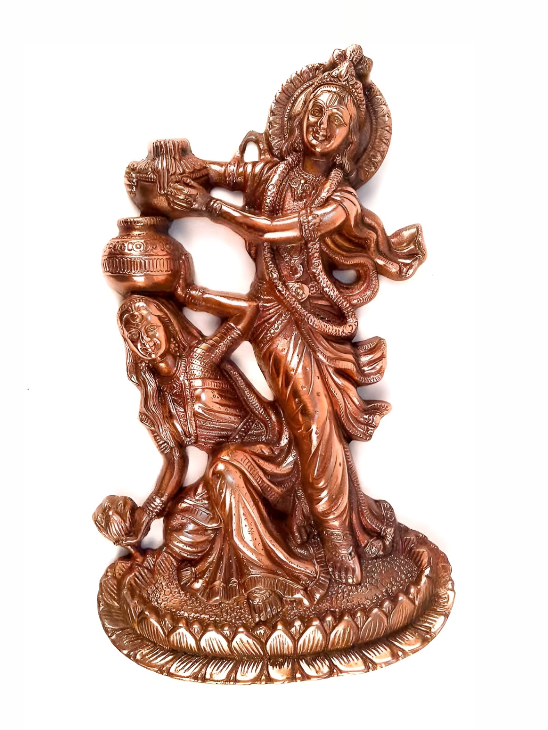 apka mart Radha Krishna Copper Metal Metallic Prayer Room Small Showpiece - 16.1 Inches