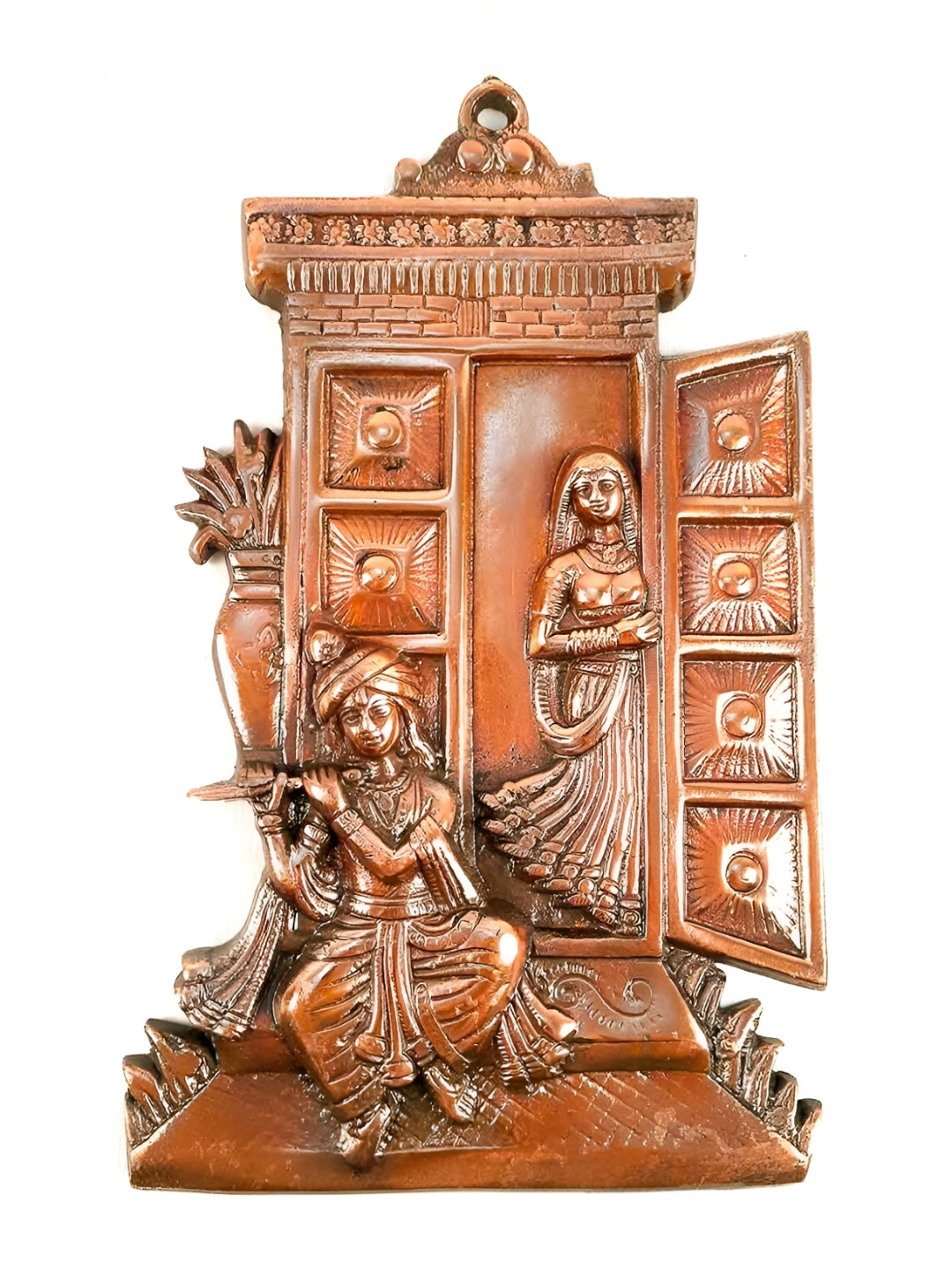 apka mart Radha Krishna Wall Hanging Metal Glossy Pooja Room Spiritual Wall Decor-7.9In