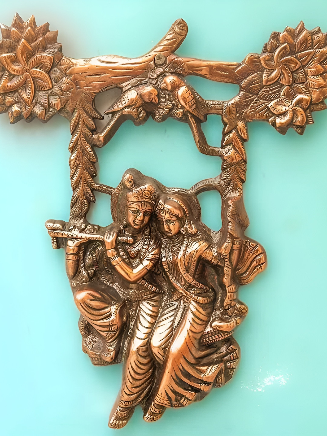apka mart Radha Krishna Jhula Wall Hanging Metal Glossy Spiritual Wall Decor-8.7In