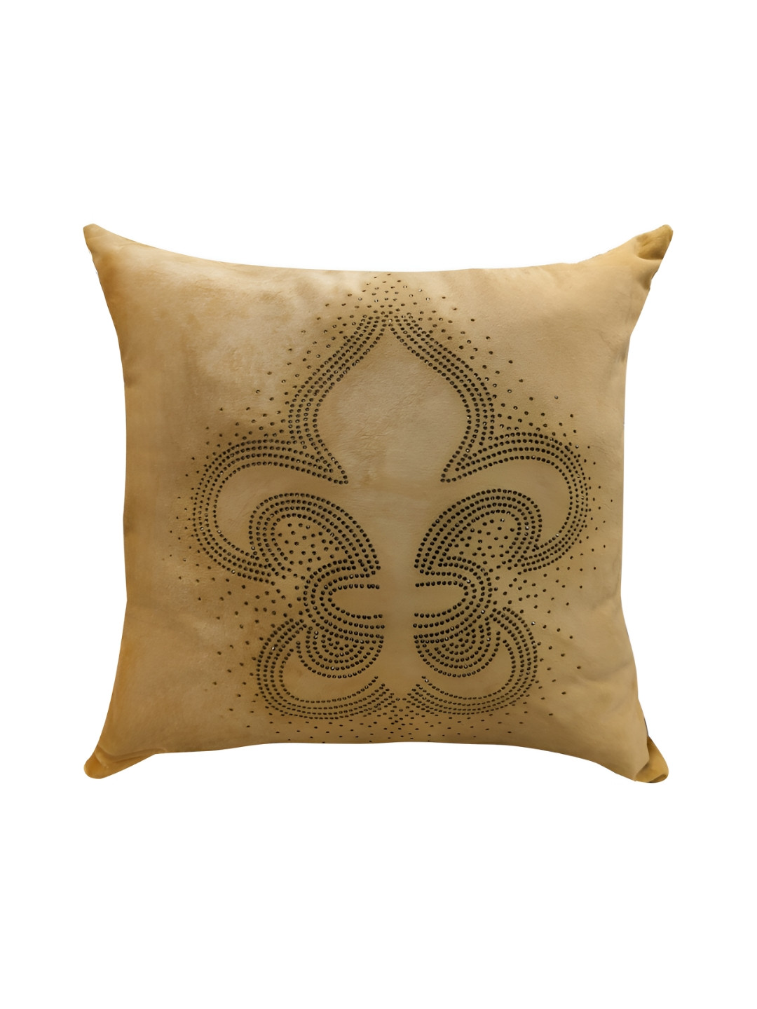 Good Vibes Mustard Yellow Ethnic Motifs Embellished Velvet Square Cushion Cover