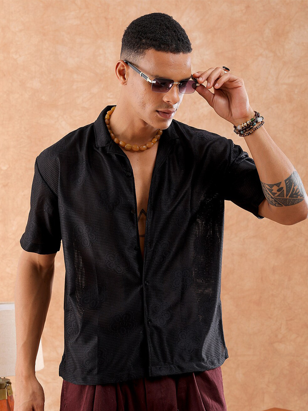The Indian Garage Co Self-Design Semi Sheer Casual Shirt