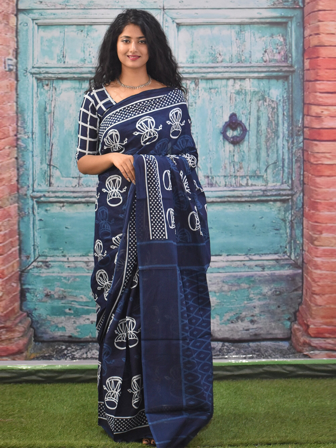 clothonus Pure Cotton Block Printed Saree