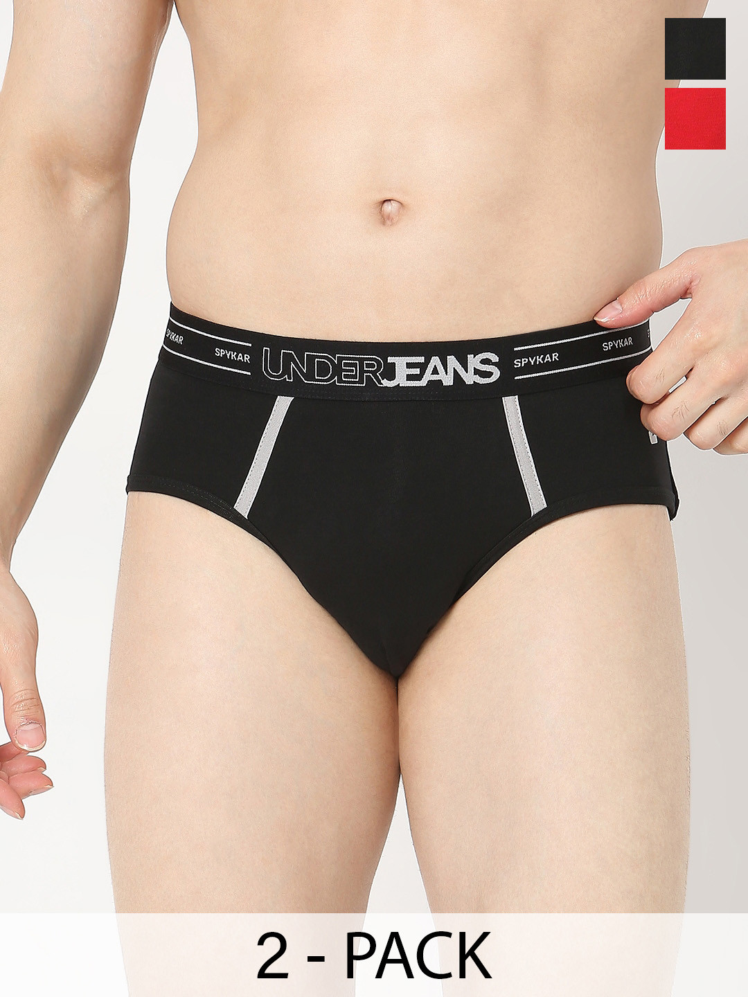 UnderJeans by Spykar Pack Of 2 Anti-Microbial Basic Briefs UJNTPBC017BLACKRED