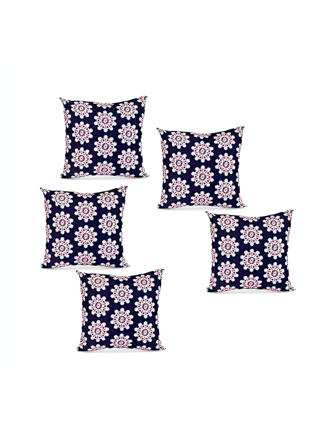 SWITCHON Blue Ethnic Motifs Cotton Breathable 5 Square Cushion Covers -16x16In