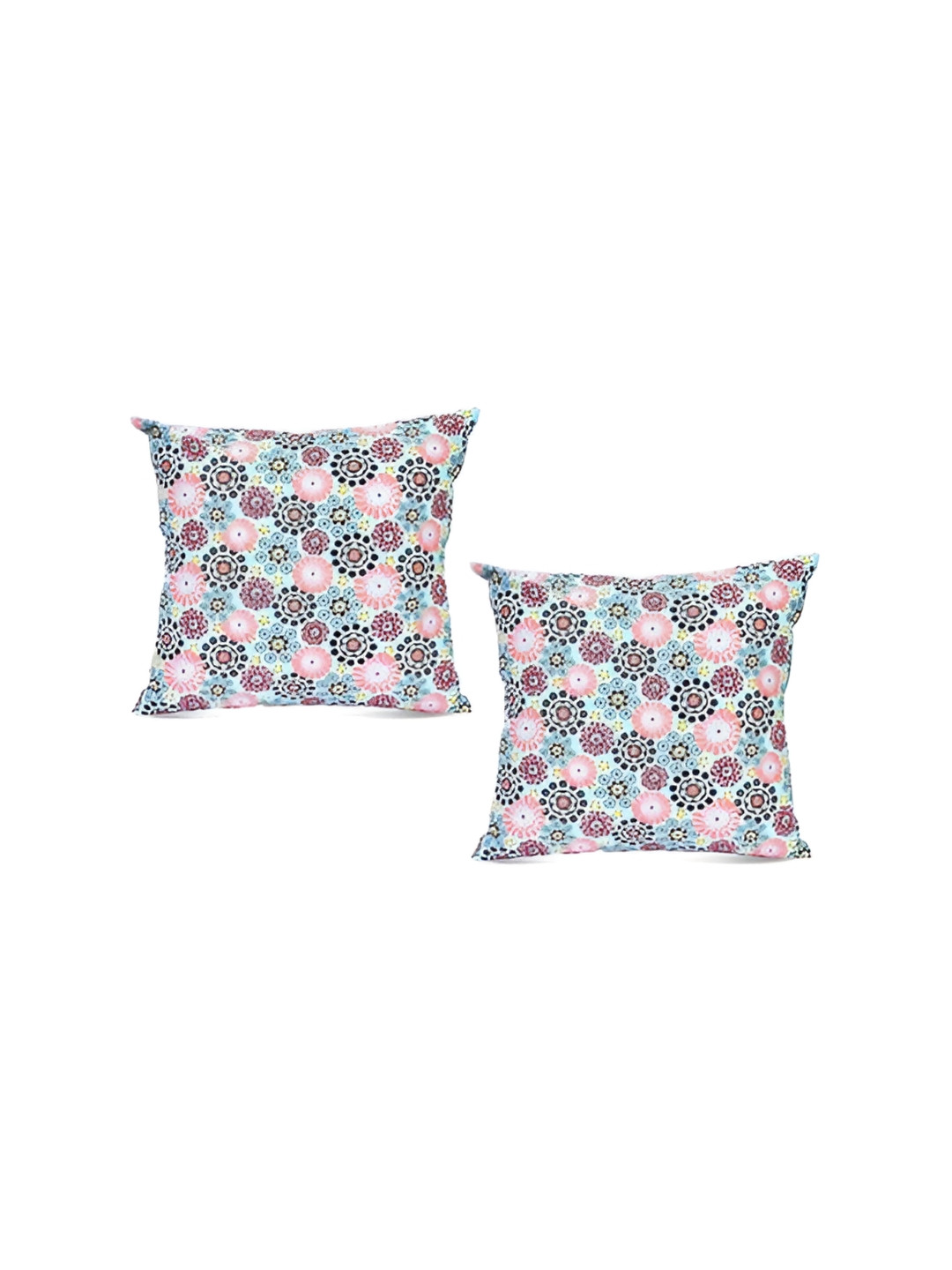 SWITCHON Green & Pink 2 Pieces Ethnic Motifs Printed Square Cotton Cushion Covers