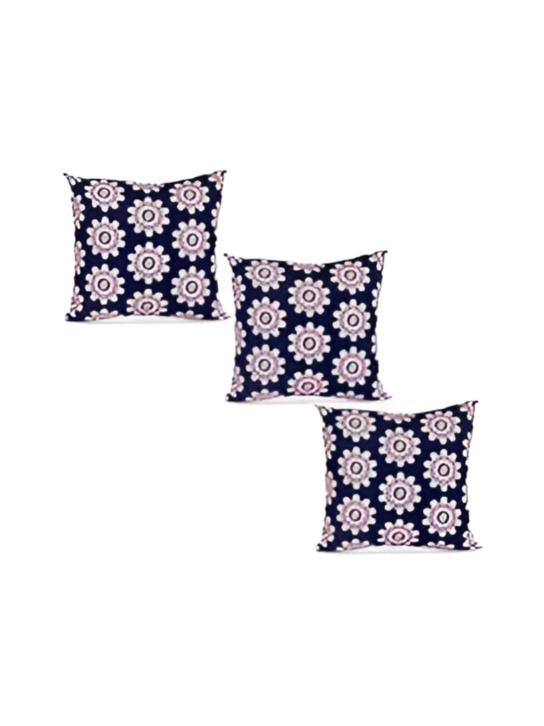 SWITCHON Blue & Pink 3 Pieces Ethnic Motifs Printed Square Cotton Cushion Covers