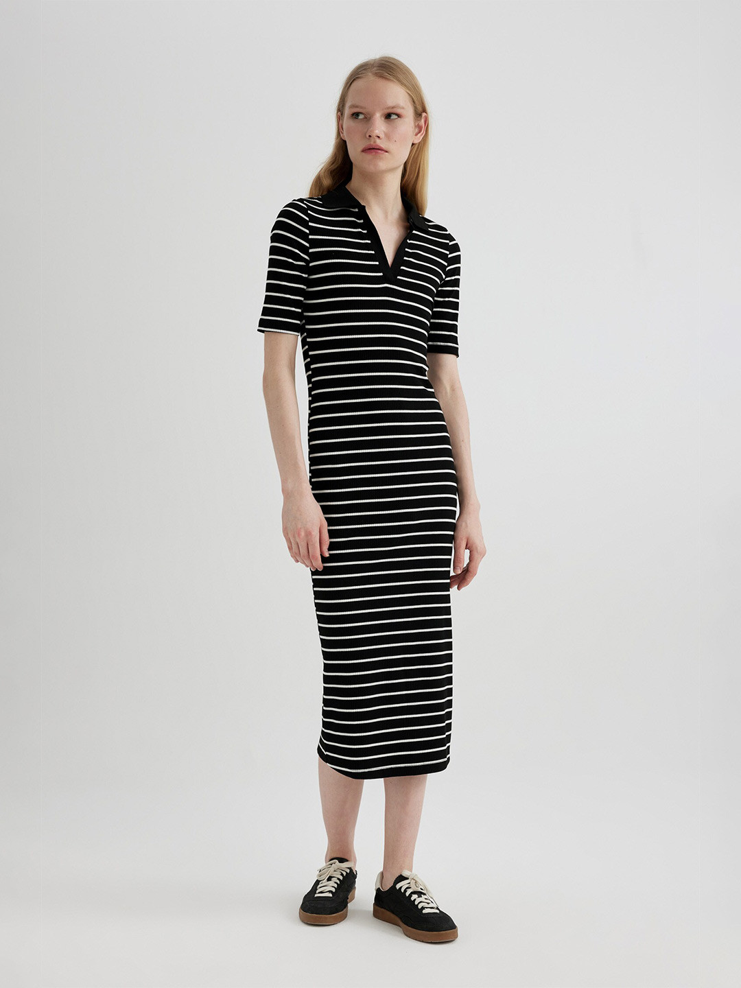 DeFacto Striped T-shirt Midi Dress